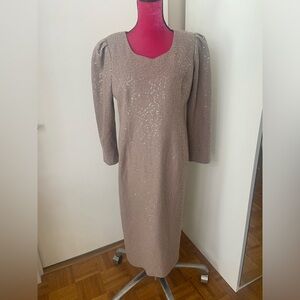 Bloomingdales wool gray beige embellished dress 12